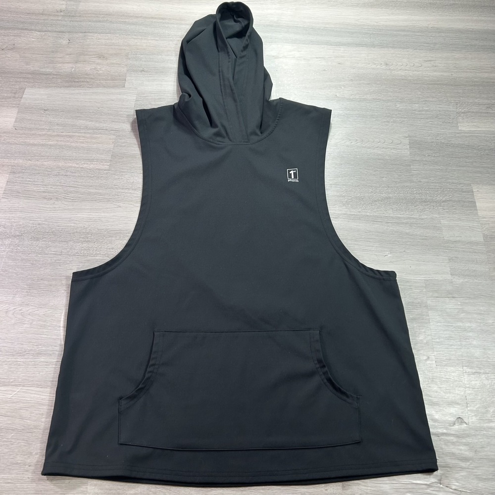 1st Phorm Hooded Tank Top Mens Large Black Sleeveless Gym Training Pocket
